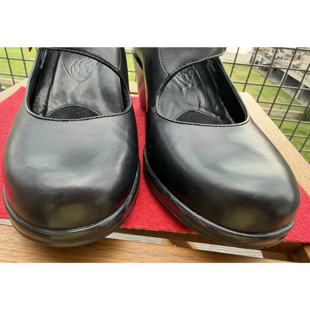 Dansko Womens Black Leather Mary Jane Shoes Heel 2